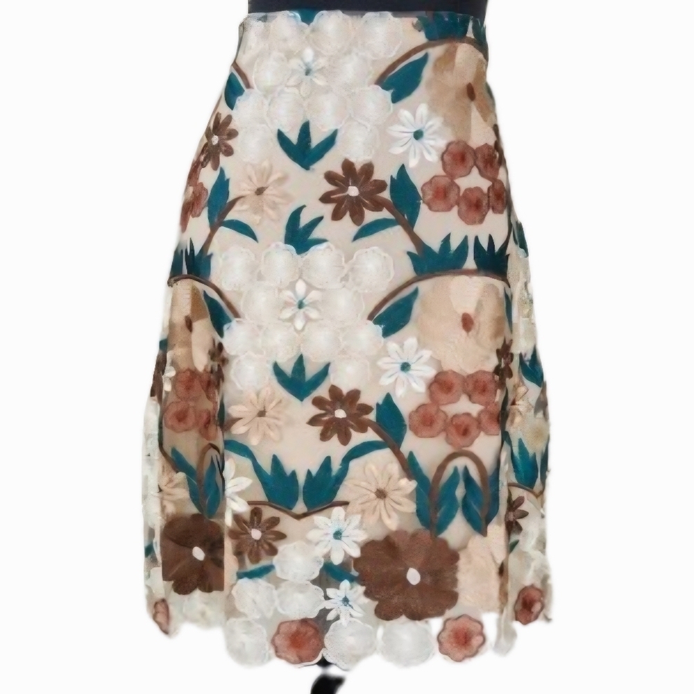 NWT Embroidered Knee-length Floral Skirt